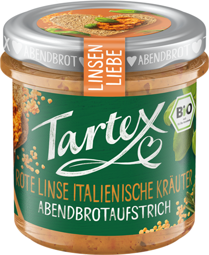 Tartex Linsen Liebe Rote Linse italienische Kräuter Bio Abendbrotaufstrich