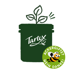 Illustration von Tartex Glas aus dem eine Pflanze wächst mit Logo Ackergifte nein danke weil Nachhaltigkeit uns wichtig ist